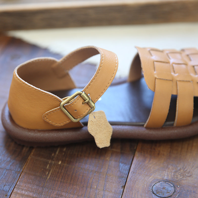 Women Retro Plaited Leather Flat Casual Summer Sandals-RAIIFY