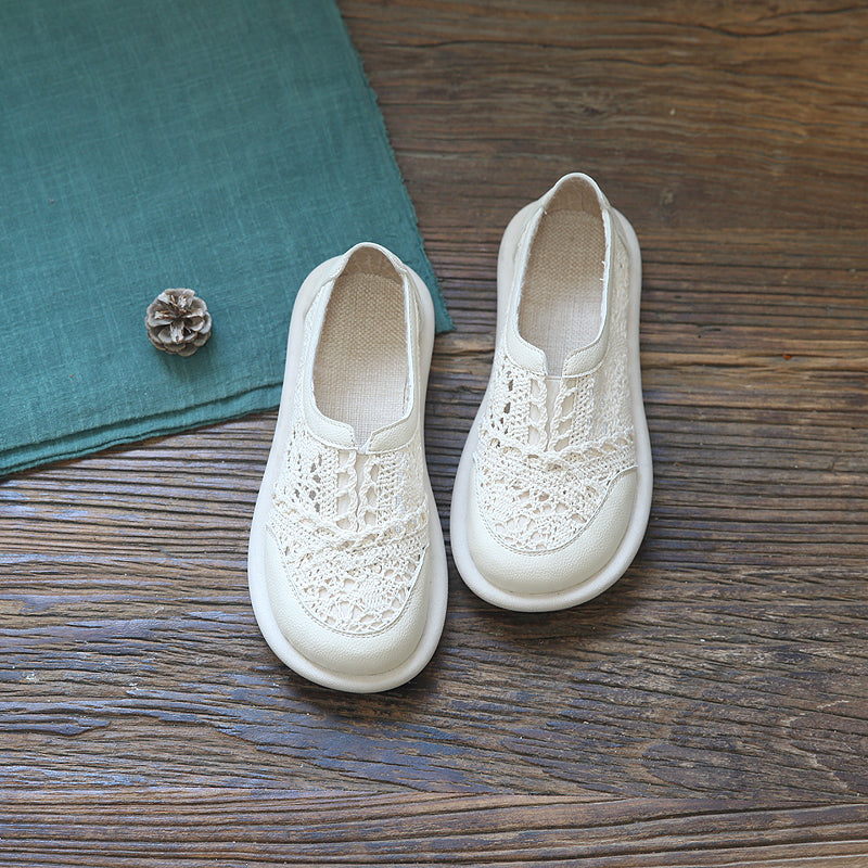 Women Retro Hollow Breathable Canvas Flats-RAIIFY