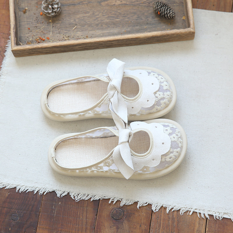 Women Retro Casual Mesh Cotton Linen Slides-RAIIFY
