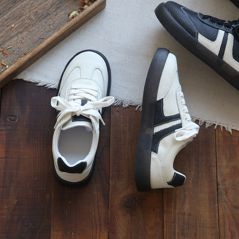 Women Retro Cowhide Patchwork Soft Sneakers-RAIIFY