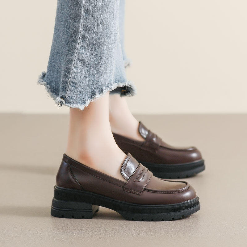 Women Retro Minimalist Soft Thick Soled Loafers-RAIIFY