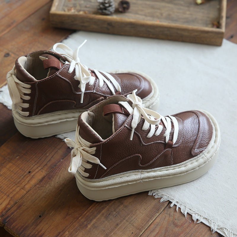 Women Retro Cowhide Handmade Thick Sole Casual Boots-RAIIFY