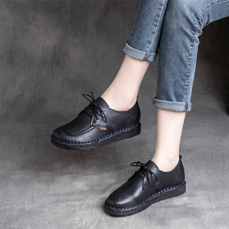 Women Retro Cowhide Handmade Soft Casual Shoes-RAIIFY