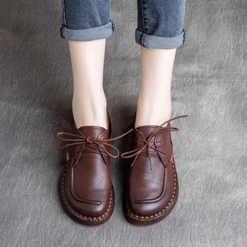 Women Retro Cowhide Handmade Soft Casual Shoes-RAIIFY