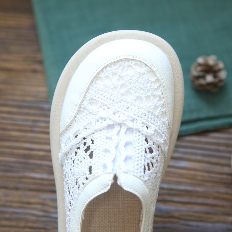 Women Retro Hollow Breathable Canvas Flats-RAIIFY