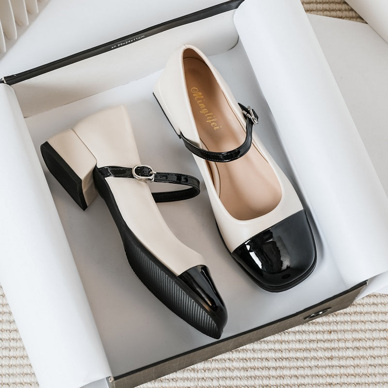 Women Casual Patchwork Chunky Heel Loafers-RAIIFY