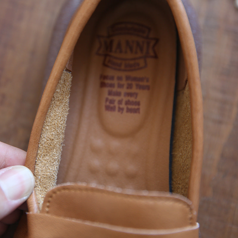 Women Retro Solid Leather Casual Loafers-RAIIFY