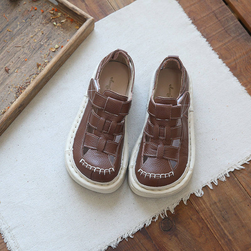 Women Retro Handcraft Plaited Leather Thick Soled Sandals-RAIIFY