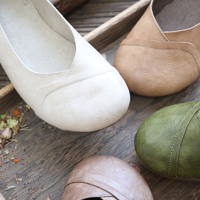 Women Retro Solid Casual Flats Shoes-RAIIFY