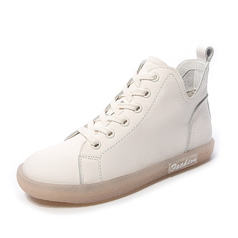 Women Cowhide Leather Antiskid Casual Flat Ankle Boots-RAIIFY