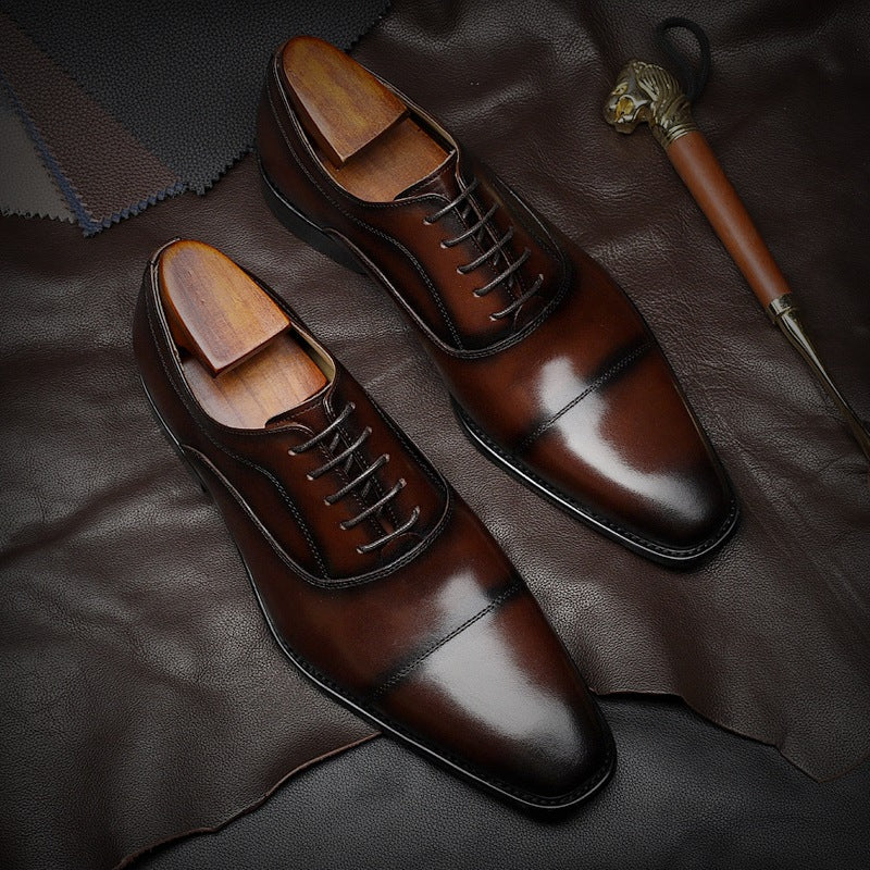 Men Classic Cowhide Solid Handmade Oxford Shoes-RAIIFY