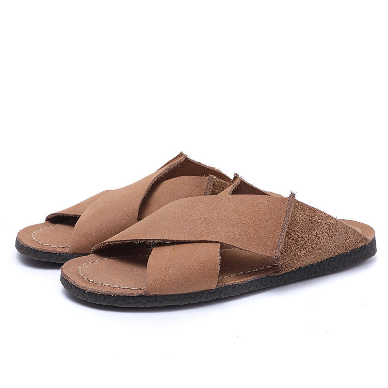 Women Summer Retro Leather Casual Slides-RAIIFY