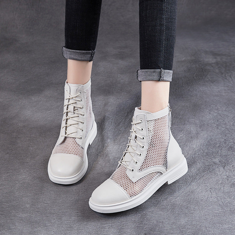 Women Casual Hollow Mesh Leather Summer Boots-RAIIFY