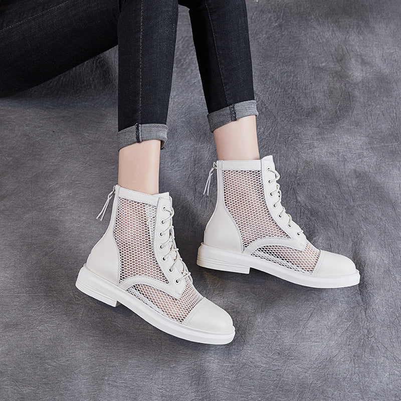 Women Casual Hollow Mesh Leather Summer Boots-RAIIFY