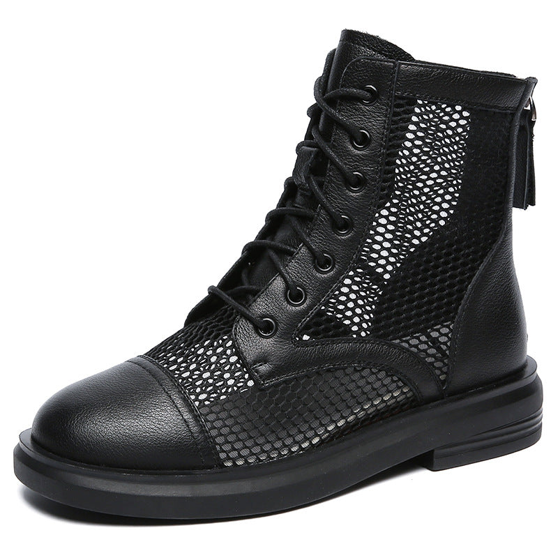 Women Casual Hollow Mesh Leather Summer Boots-RAIIFY