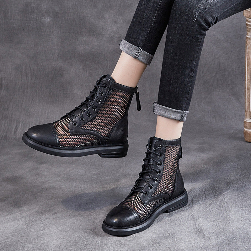 Women Casual Hollow Mesh Leather Summer Boots-RAIIFY