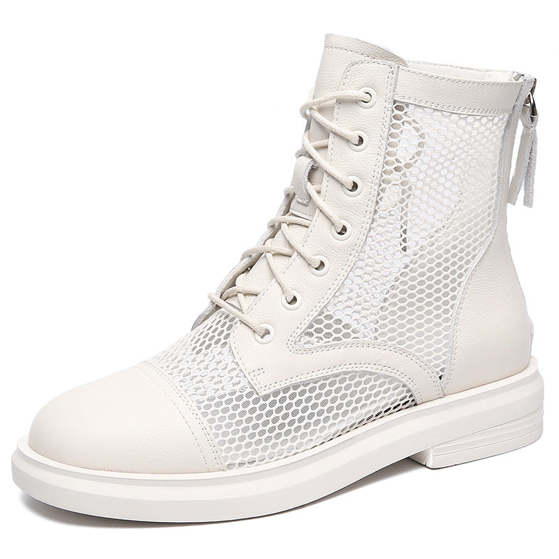 Women Casual Hollow Mesh Leather Summer Boots-RAIIFY