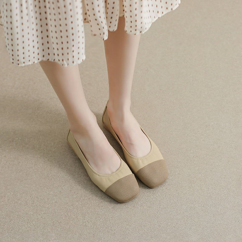 Women Retro Patchwork Leather Casual Flats-RAIIFY