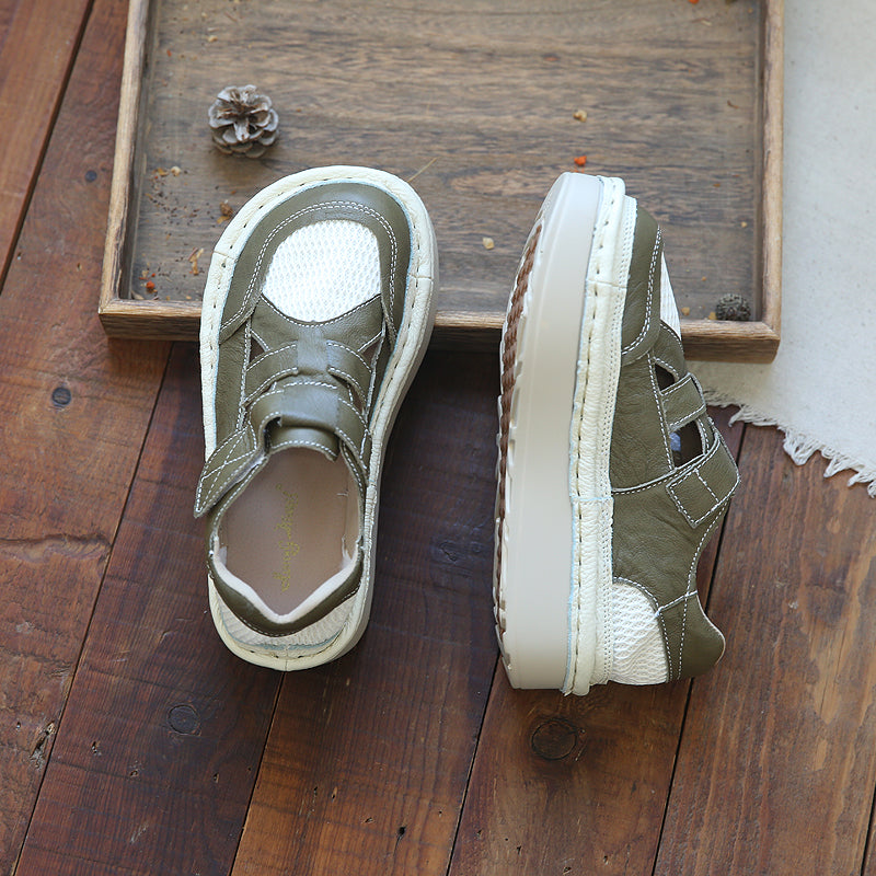 Women Casual Cowhide Mesh Patchwork Thick Soled Sandals-RAIIFY