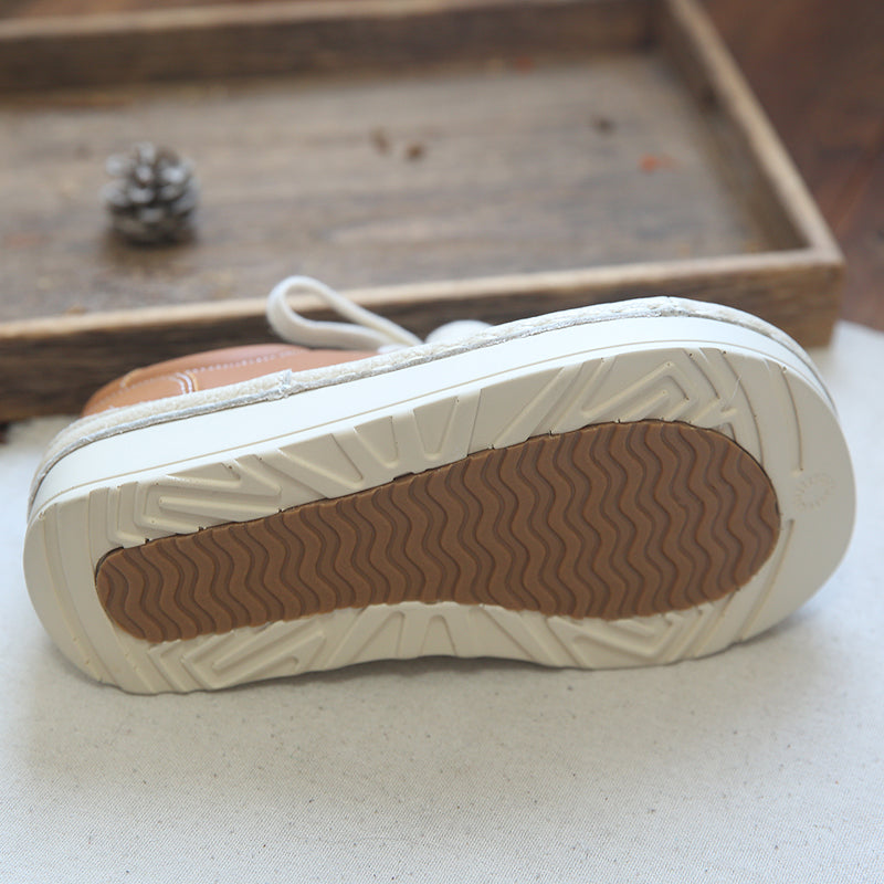 Women Retro Patchwork Leather Thick Sole Casual Shoes-RAIIFY