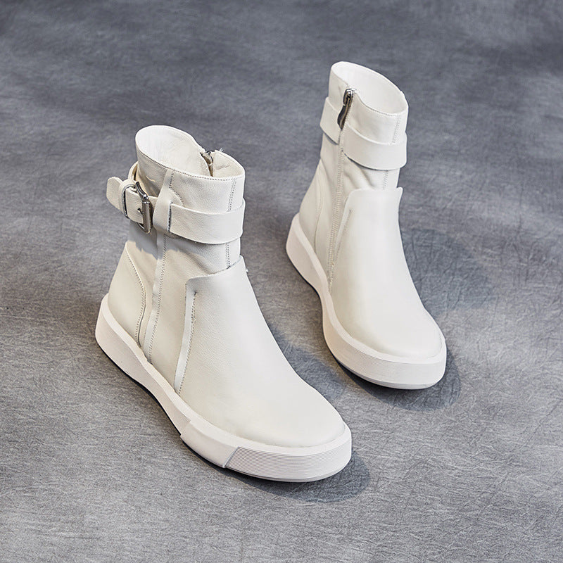 Women Soft Leather Casual Flat Boots-RAIIFY