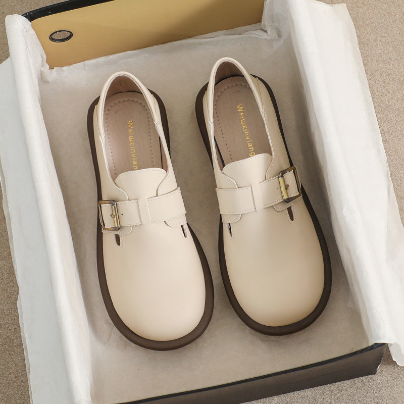 Women Retro Soft Leather Flat Casual Shoes-RAIIFY