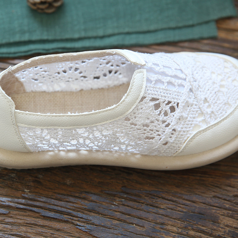Women Retro Hollow Breathable Canvas Flats-RAIIFY