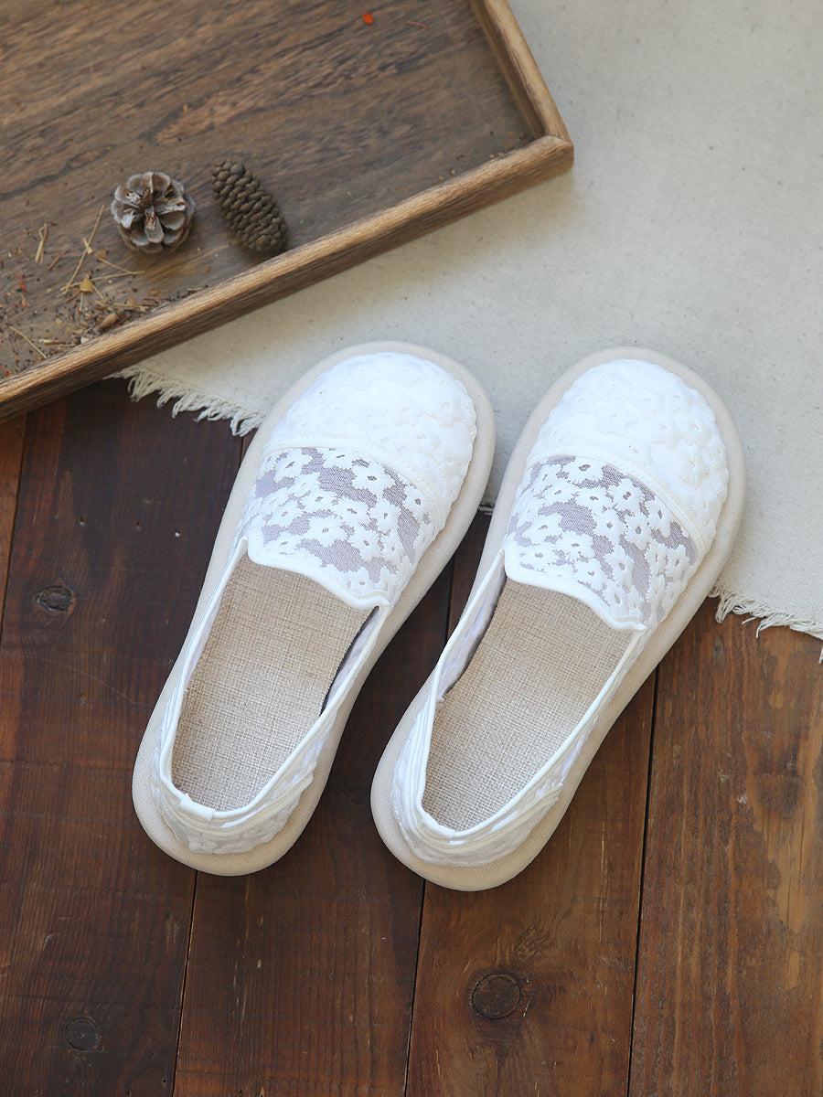 Women Retro Breathable Embroidery Canvas Flats-RAIIFY
