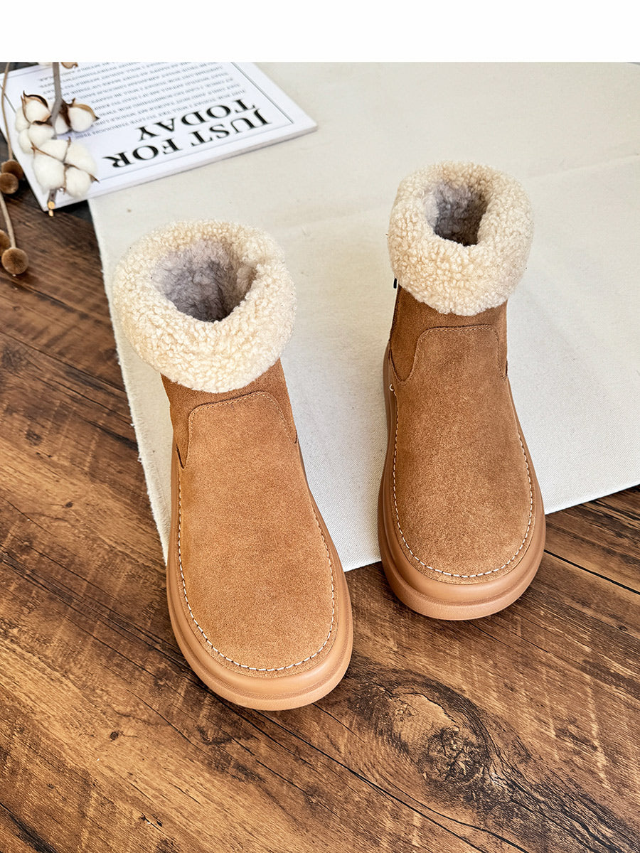 Women Retro Minimalist Suede Furred Snow Boots-RAIIFY