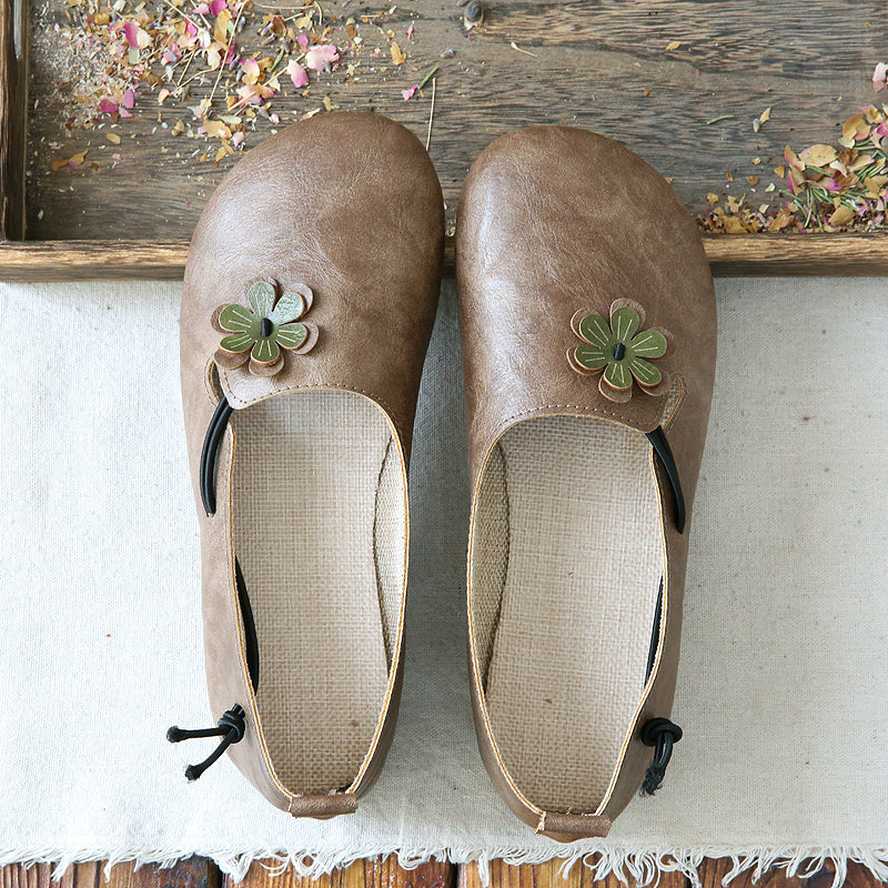 Women Retro Flowers Round Toe Comfort Flats-RAIIFY