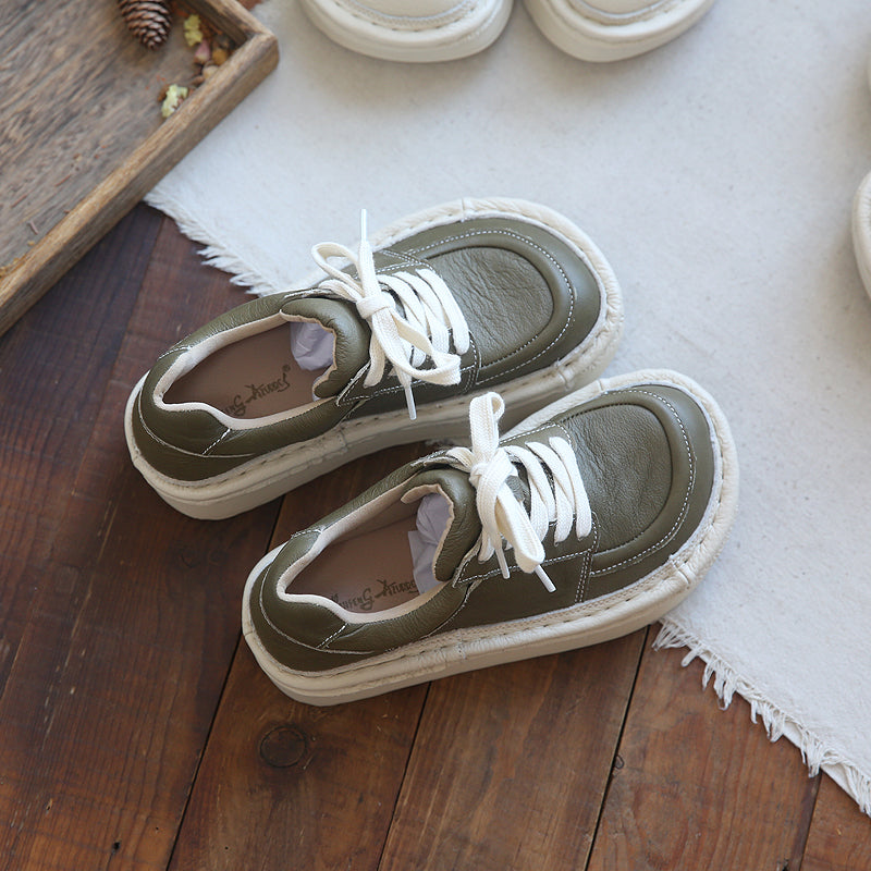 Women Retro Leather Thick Sole Casual Shoes-RAIIFY