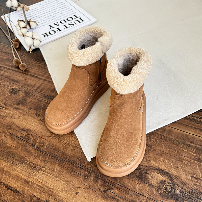 Women Retro Minimalist Suede Furred Snow Boots-RAIIFY