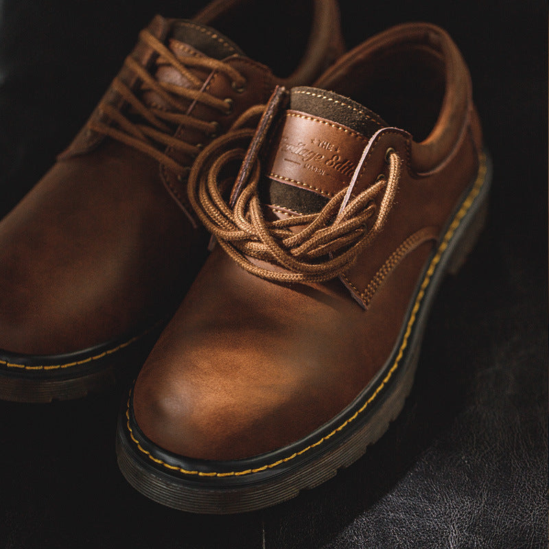 Men Solid Cowhide Retro Casual Shoes-RAIIFY
