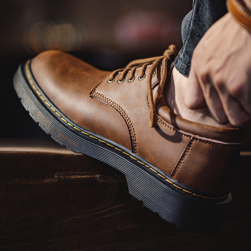 Men Solid Cowhide Retro Casual Shoes-RAIIFY