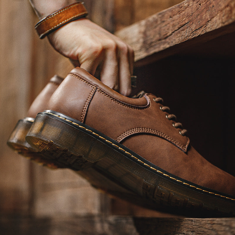 Men Solid Cowhide Retro Casual Shoes-RAIIFY