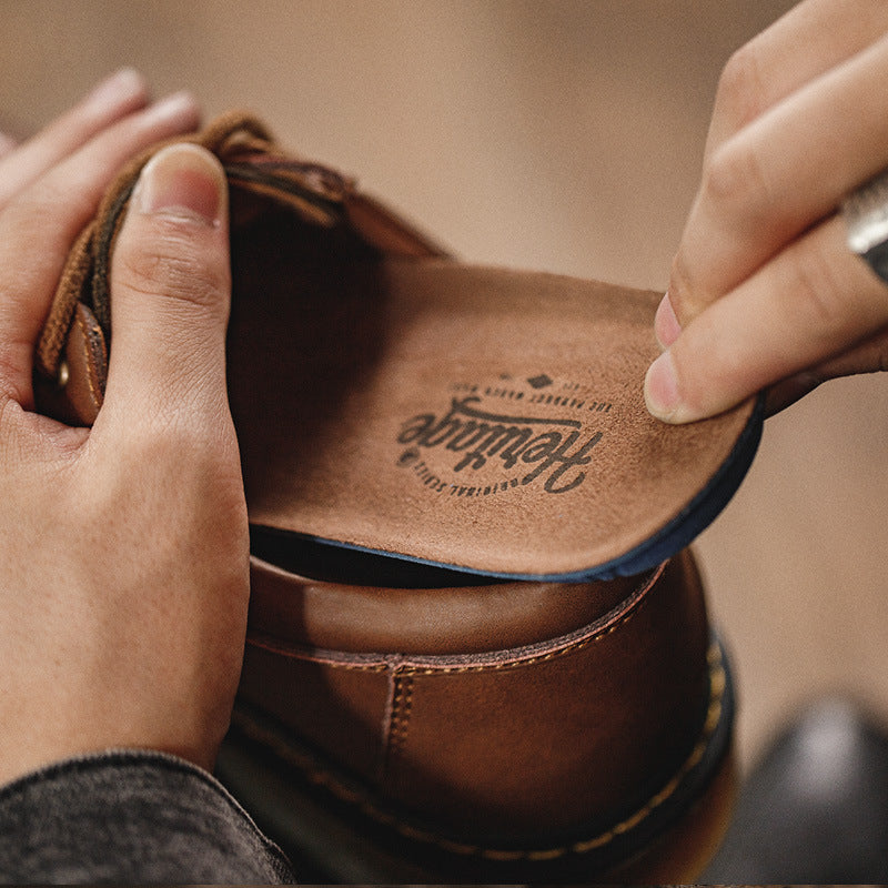 Men Solid Cowhide Retro Casual Shoes-RAIIFY