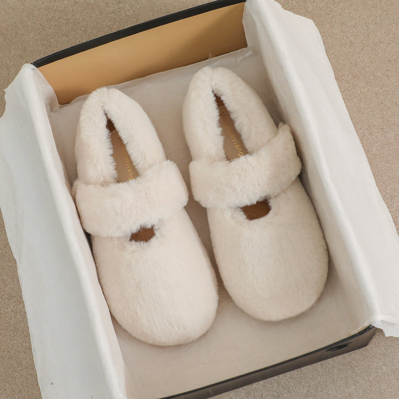 Women Winter Solid Fleece Flat Casual Shoes-RAIIFY