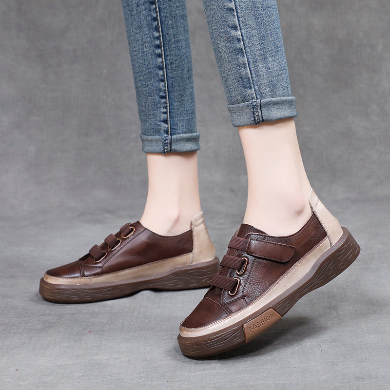 Women Retro Leather Velcro Tape Casual Shoes-RAIIFY