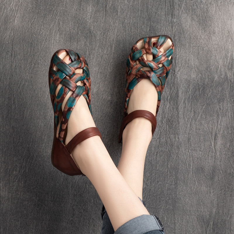 Women Retro Handmade Plaited Leather Sandals-RAIIFY