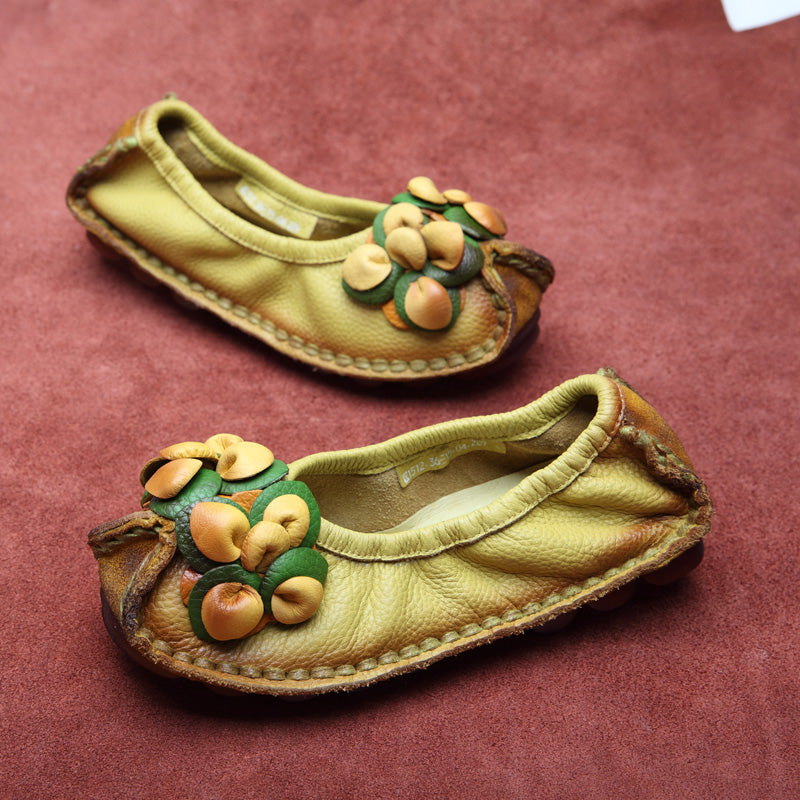 Women Retro Soft Leather Antislip Flats-RAIIFY