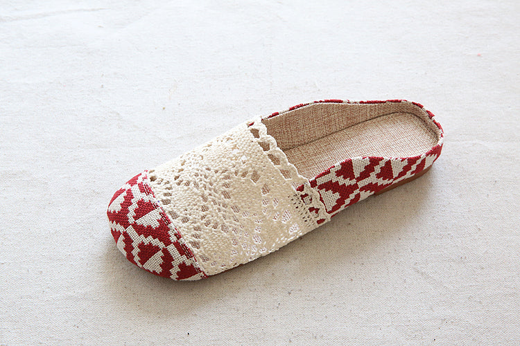 Women Retro Hollow Canvas Summer Casual Slides-RAIIFY