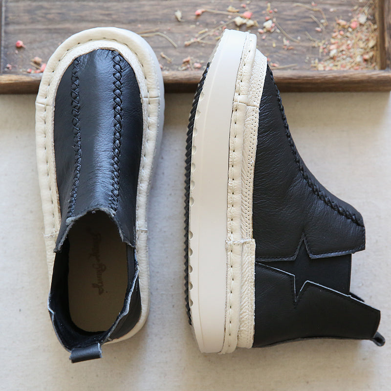 Women Retro Leather Handmade Round Head Ankle Boots-RAIIFY