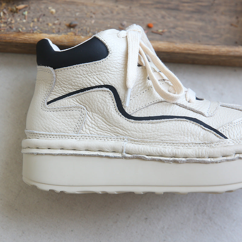 Women Retro Patchwork Cowhide Causal Boots-RAIIFY