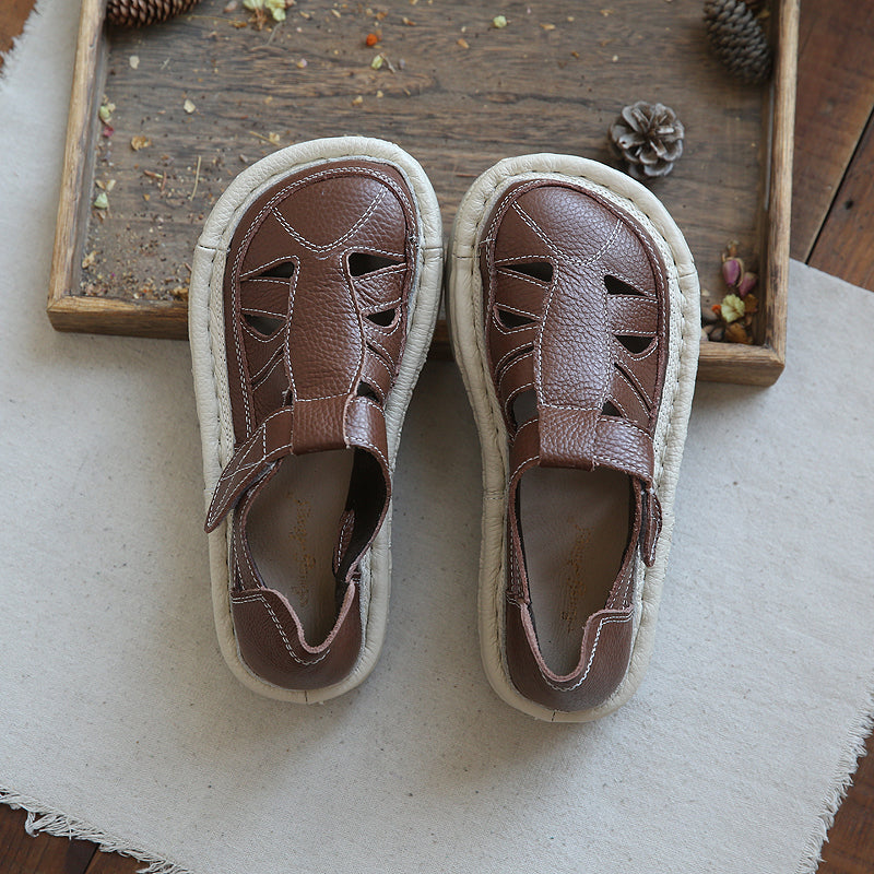 Women Summer Hollow Leather Platform Sandals-RAIIFY