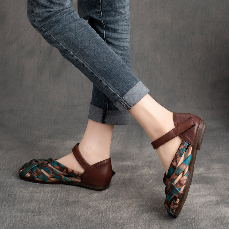 Women Retro Handmade Plaited Leather Sandals-RAIIFY