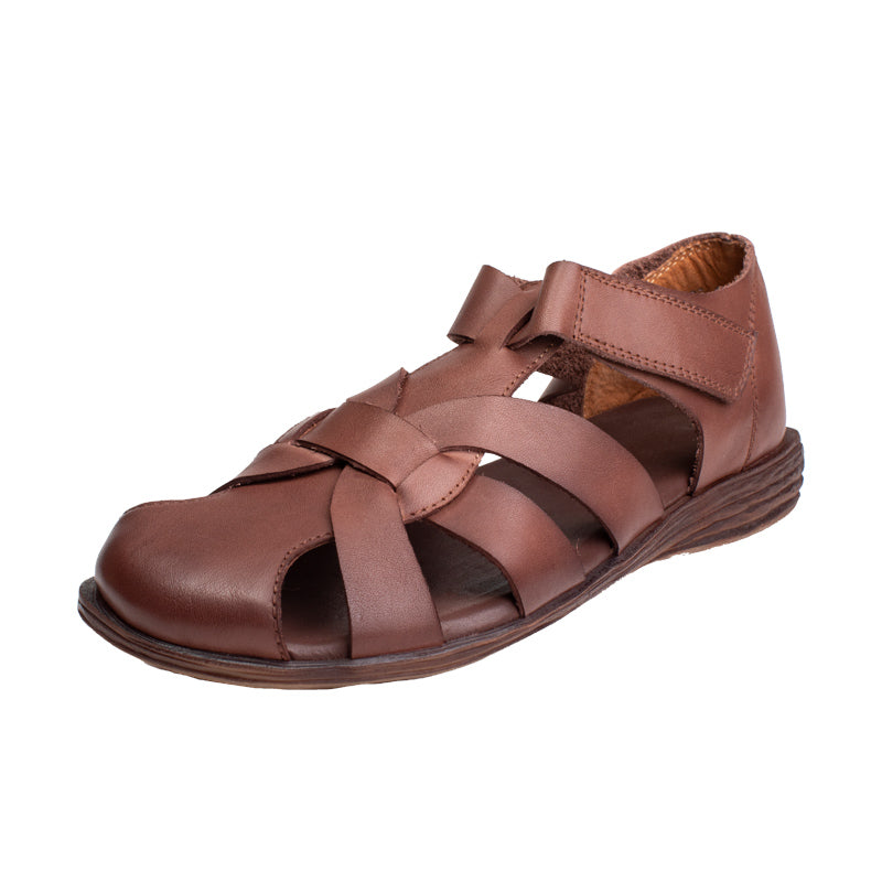 Women Summer Retro Leather Velcro Sandals-RAIIFY
