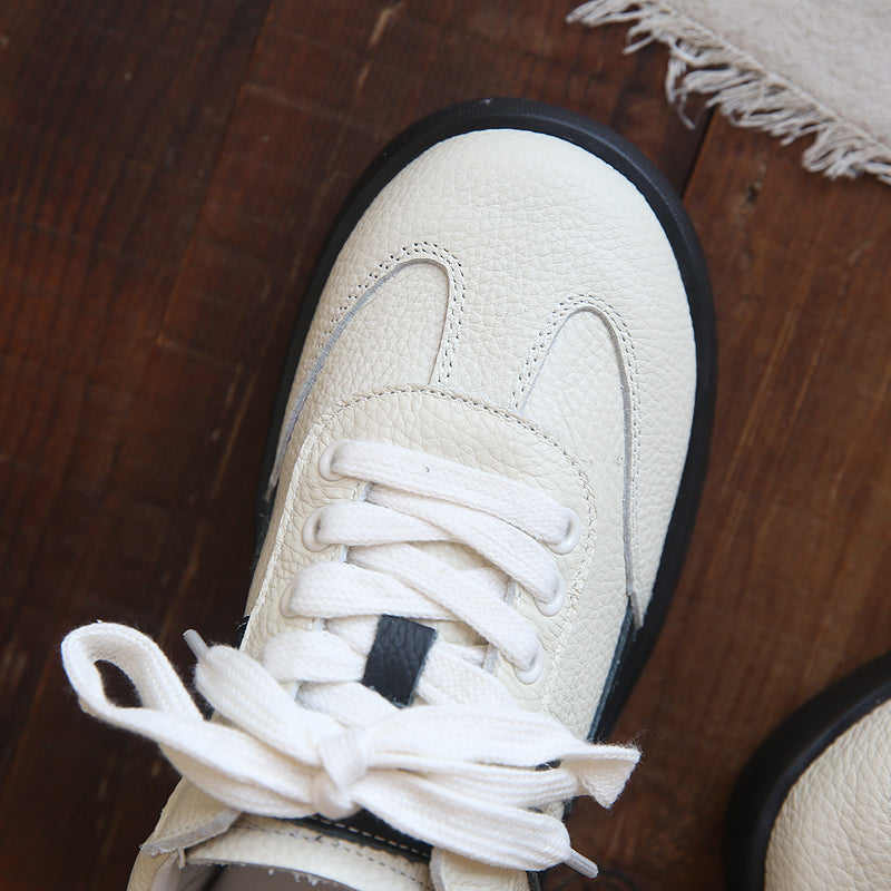 Women Retro Cowhide Patchwork Soft Sneakers-RAIIFY