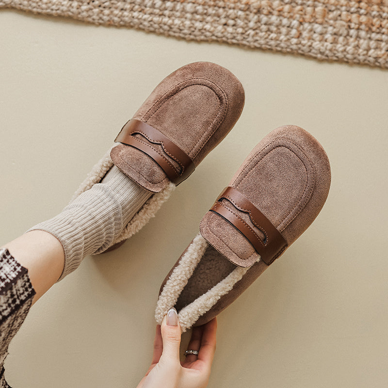Women Retro Suede Furred Winter Casual Loafers-RAIIFY