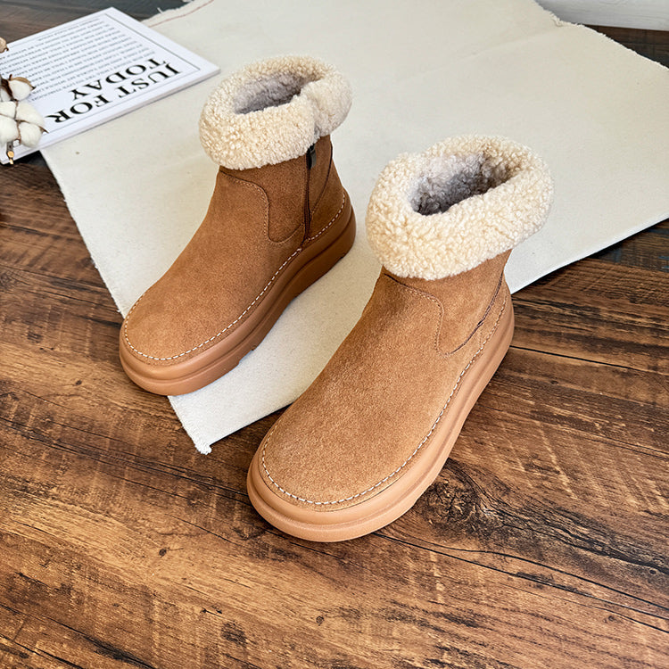Women Retro Minimalist Suede Furred Snow Boots-RAIIFY