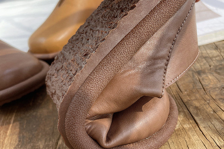Women Retro Solid Soft Leather Flat Loafers-RAIIFY